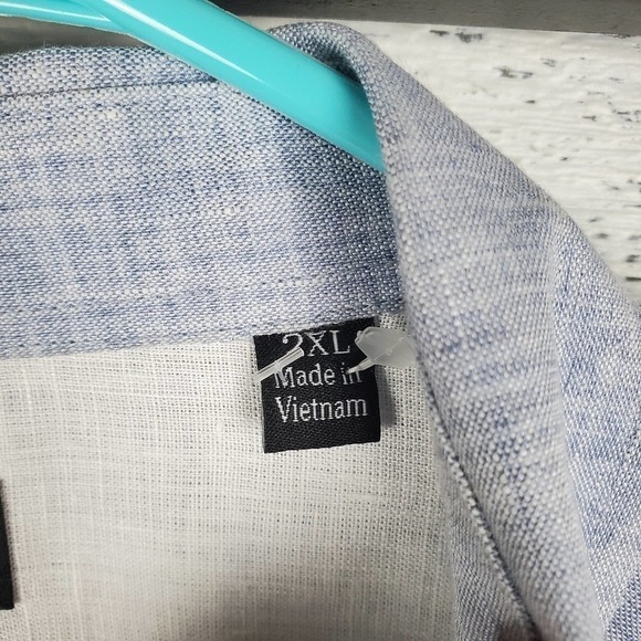 Rochester Button Front Collared Short Sleeves Linen Blue Top Sz 2XL - Picture 4 of 11